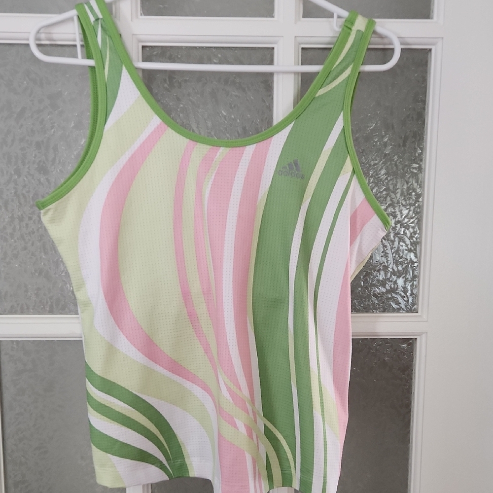 Adidas Climacool Green and Pink Striped Tank Top